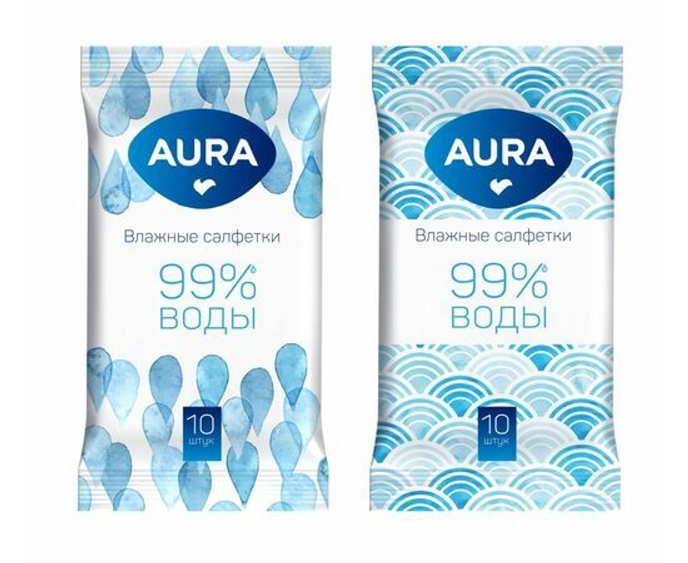 Влажные салфетки Aura, освежающие, 10 шт