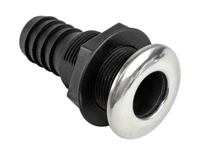 Разъем водосброса пластиковый с крышкой из нержавеющей стали под шланг 32 мм, черный