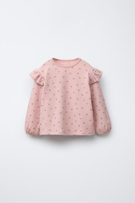 ZARA ЛОНГСЛИВ С ЦВЕТОЧНЫМ ПРИНТОМ И ВОЛАНАМИ, ЦВЕТ РОЗОВОГО ДЕРЕВА