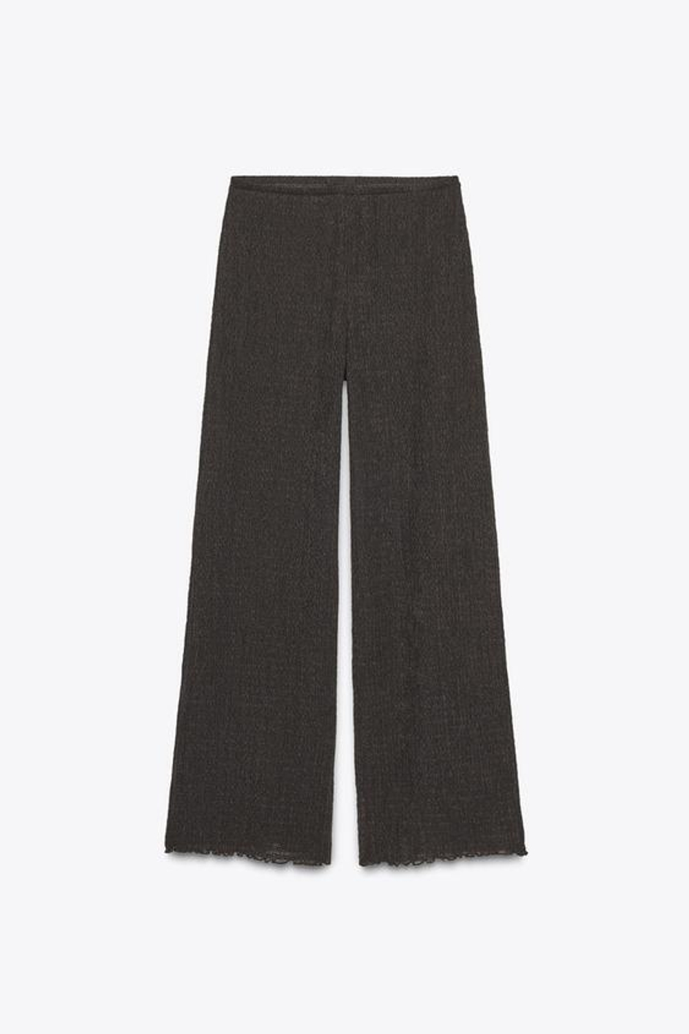 ZARA ШИРОКИЕ БРЮКИ ИЗ ТКАНЕВОГО МАТЕРИАЛА, ТЕМНО-КОРИЧНЕВЫЙ