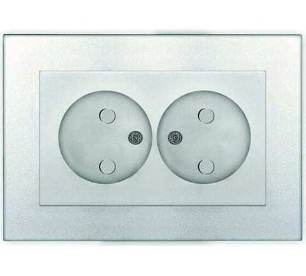 Розетка двухместная "UNIVersal" серия "Афина" б/з, с/у, з/ш, 16А, 220В, серебро (еврослот) (HU2311)