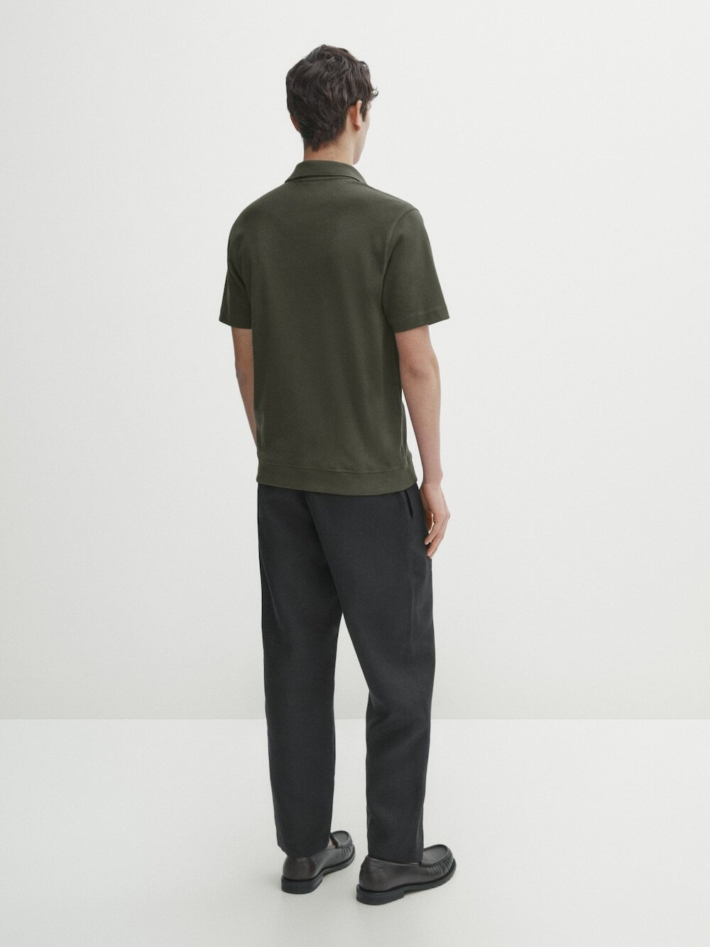 Massimo Dutti Поло из хлопка с короткими рукавами, хаки