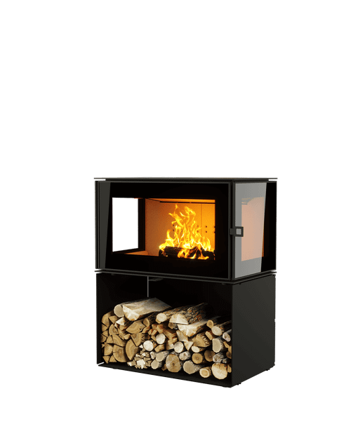 Печь-Камин АСТОВ КУБ 3С 800 на дровнике