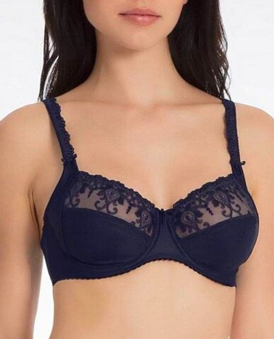 Бюстгальтер с мягкими чашками, украшенными орнаментальной вышивкой (Размер: 90D) (Цвет: темно-синий)