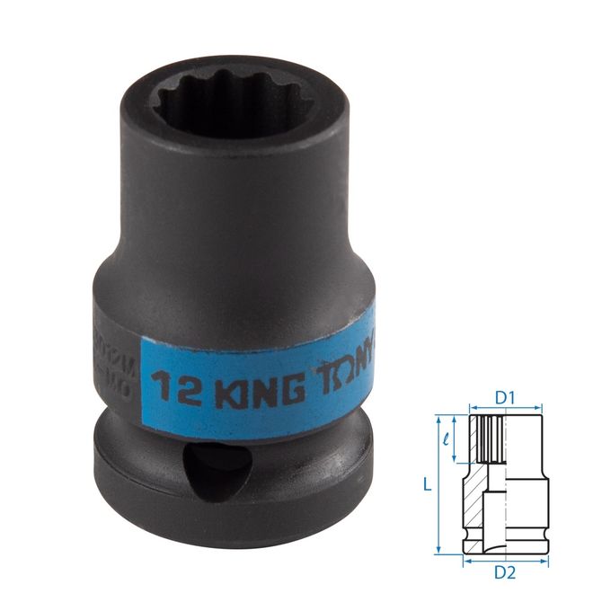 KING TONY (453012M) Головка торцевая ударная двенадцатигранная 1/2", 12 мм