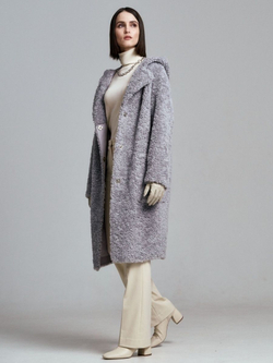 Шуба из овечьей шерсти чебурашка тедди, серая, SilverFox