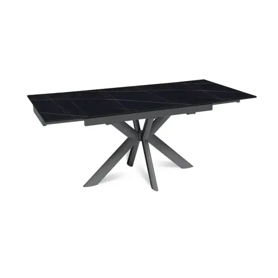 Стол "СТРОНГ" 120-180, керамика Black Gold матовая, опоры черный муар
