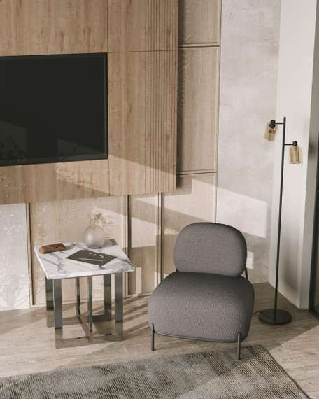 Журнальный столик Нэйтан 61*61 белый мрамор сталь темный хром