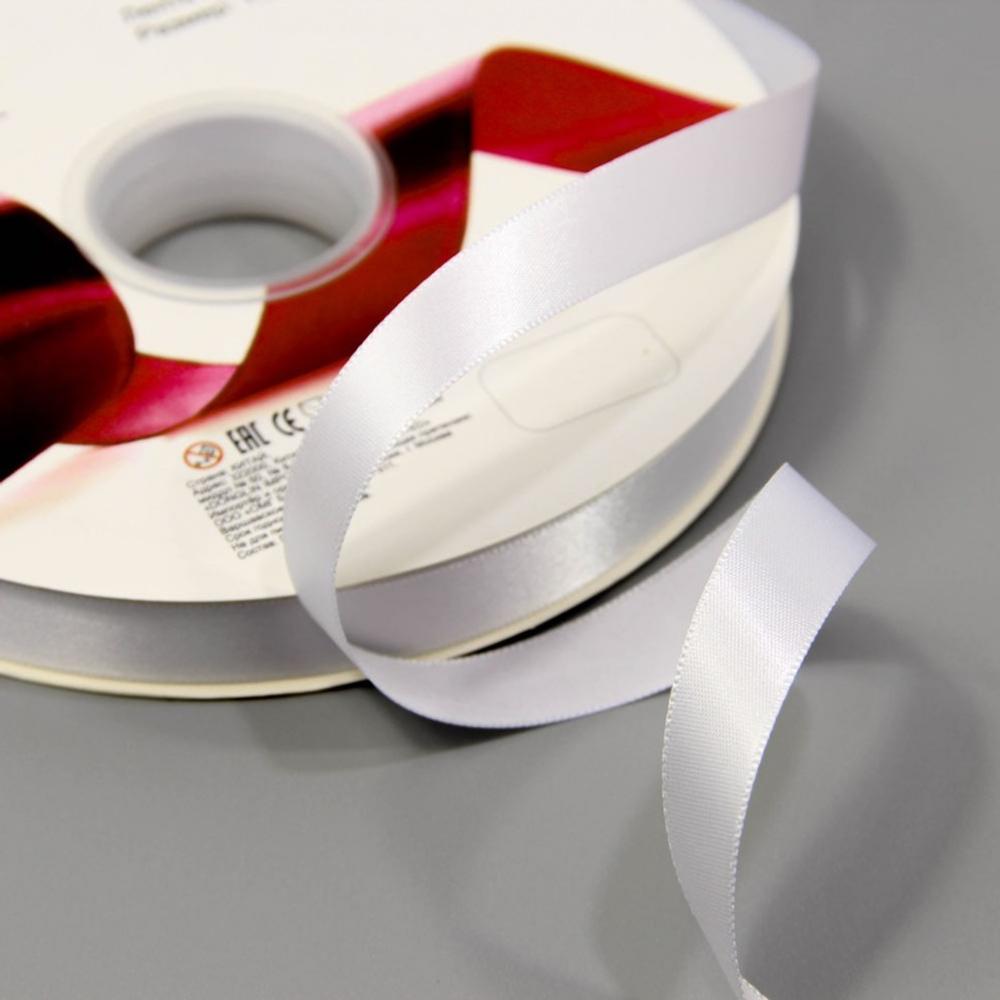 Лента Атласная 1,5см х 110м Полиэстер класс А (Белый)