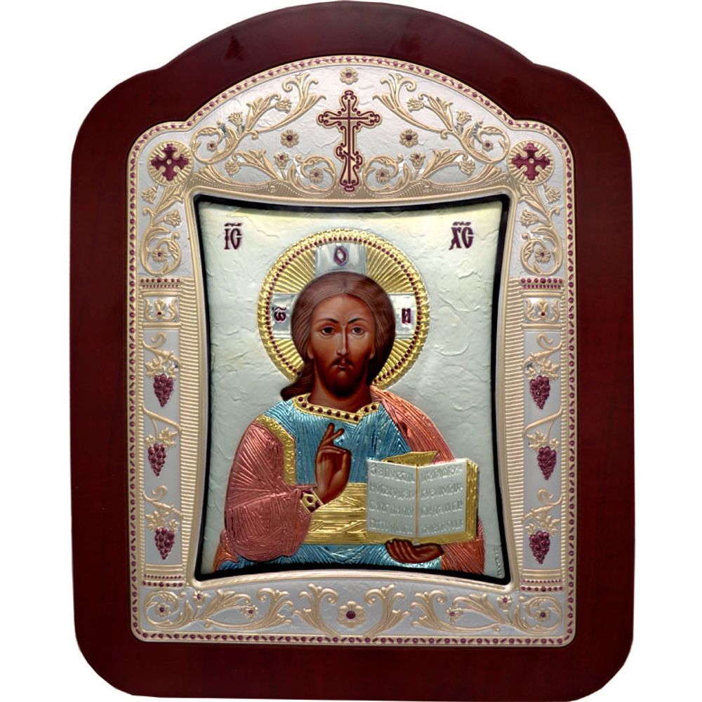 Господь благословляющий. Икона Иисуса Христа в серебряном окладе.