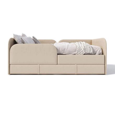 Кровать детская 160х80 см с бортиком и ящиком (скругленная) (беж Беверли)