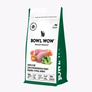 Сухой корм BOWL WOW для стерилизованных кошек с индейкой, курицей и шпинатом