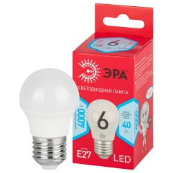 Лампа светодиодная ЭРА RED LINE LED P45-6W-840-E27 R E27 / Е27 6Вт шар нейтральный белый свет | Лампы cветодиодные Шар (G/P)