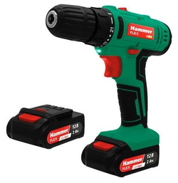 Аккум.дрель Hammer Flex ACD12BS  12В 2АКБx2Ач 10мм 0-350/0-1350об/мин 32Нм в кейсе быстр зарядка