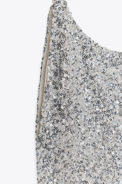 ZARA ПЛАТЬЕ-КОМБИНАЦИЯ С ПАЙЕТКАМИ, СЕРЕБРИСТЫЙ