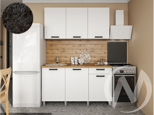 Кухня Кьяра 1.5м (корпус белый/карбон фарфор) 26мм кастилло темный