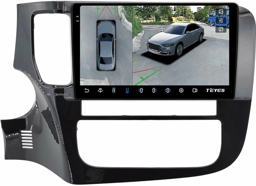 Магнитола для Mitsubishi Outlander 3 2012-2024 (овальный климат, Китай) - Teyes CC3-2K-360 монитор 9.5" 2K QLED на Android 10, 6Гб+128Гб, CarPlay, 4G SIM-слот, 4 камеры в комплекте