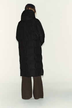 ZARA ДЛИННЫЙ ПУХОВИК С КАПЮШОНОМ WATER REPELLENT WINDPROOF, ЧЕРНЫЙ