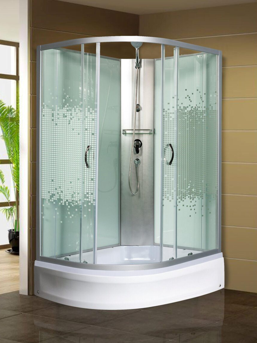 Душевая кабира  МОНОМАХ 10000005814 120/90/24 МЗ R, б/крыши, 1200х900х2060, асимметричная