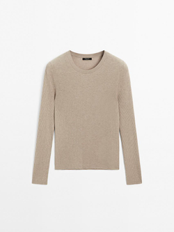 Massimo Dutti Свитер из смесовой шерсти в рубчик, норка