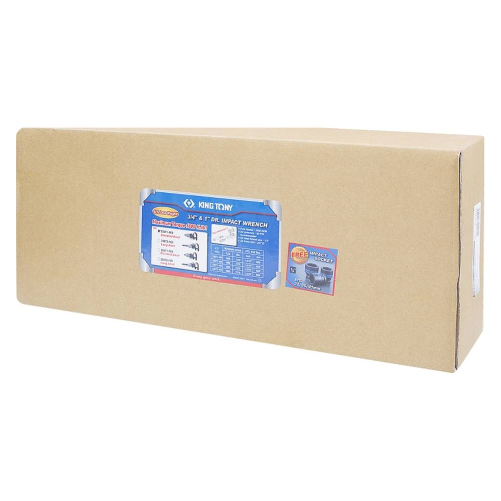 Гайковерт пневматический ударный 3/4", 2170 Нм, в комплекте 3 торцевые головки KING TONY P33671-160B