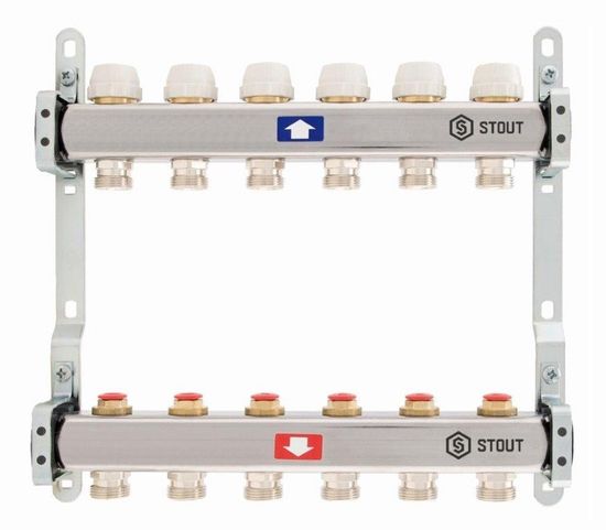 Коллектор Stout 1" x 3/4" на 12 контуров для радиаторного отопления (нерж. сталь) SMS-0922-000012