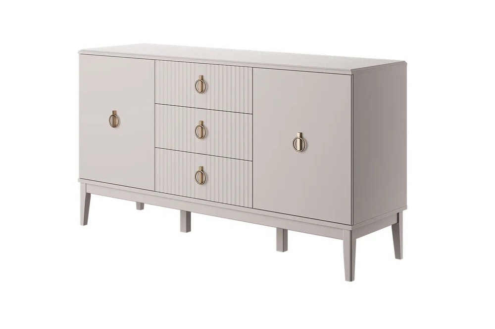 ФАРГО Льняной ЛАК, Комод 2 двери+3 ящика,ЛДСП/МДФ лак (Персидский Жемчуг/Льняной ЛАК) 1480х816х440