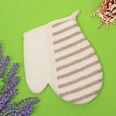 Мочалка - варежка массажная «SANTA MONIKA - BOKALLI», цвет белый / серый, 22*18см (зип пакет и наклейка Ultramarine)✦