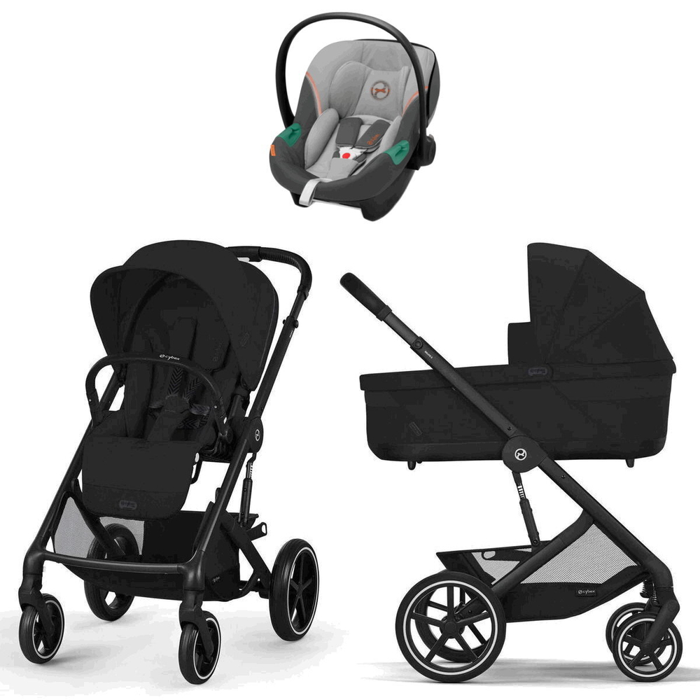 Коляска Cybex Balios S Lux BLK complete Aton S2 Lava Grey 3 в 1 Moon Black с дождевиками