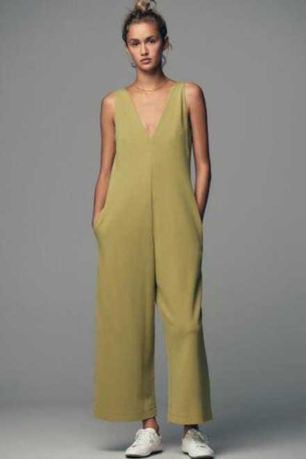 ZARA КОМБИНЕЗОН ИЗ ТКАНИ ИНТЕРЛОК, СВЕТЛО-ОЛИВКОВЫЙ