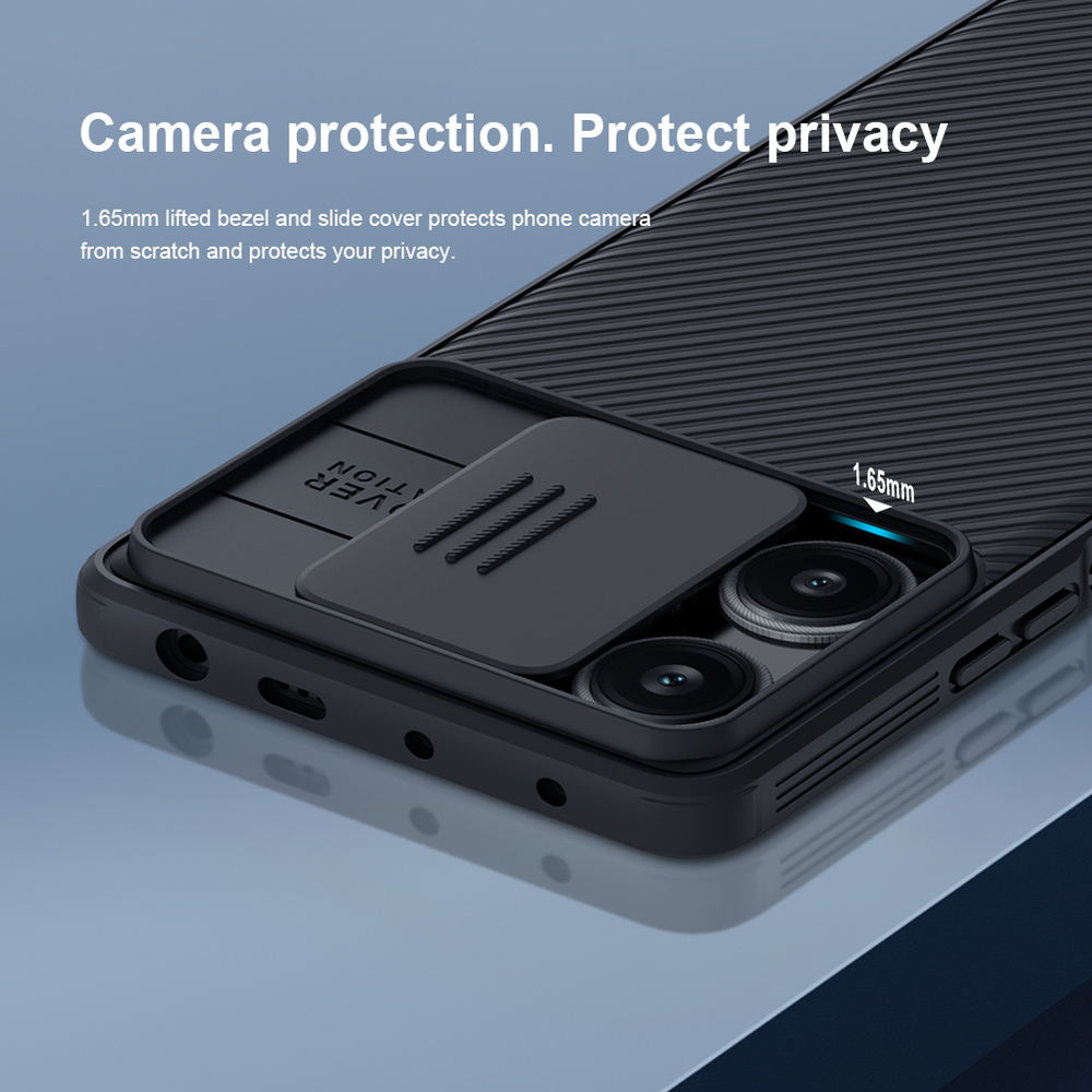Чехол усиленный с защитной шторкой для камеры на Xiaomi Redmi Note 12 Turbo и Poco F5 от Nillkin, серия CamShield Pro