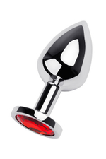 Анальная серебристая втулка со стразом цвета рубин (Цвет: серебряный с рубиновым)