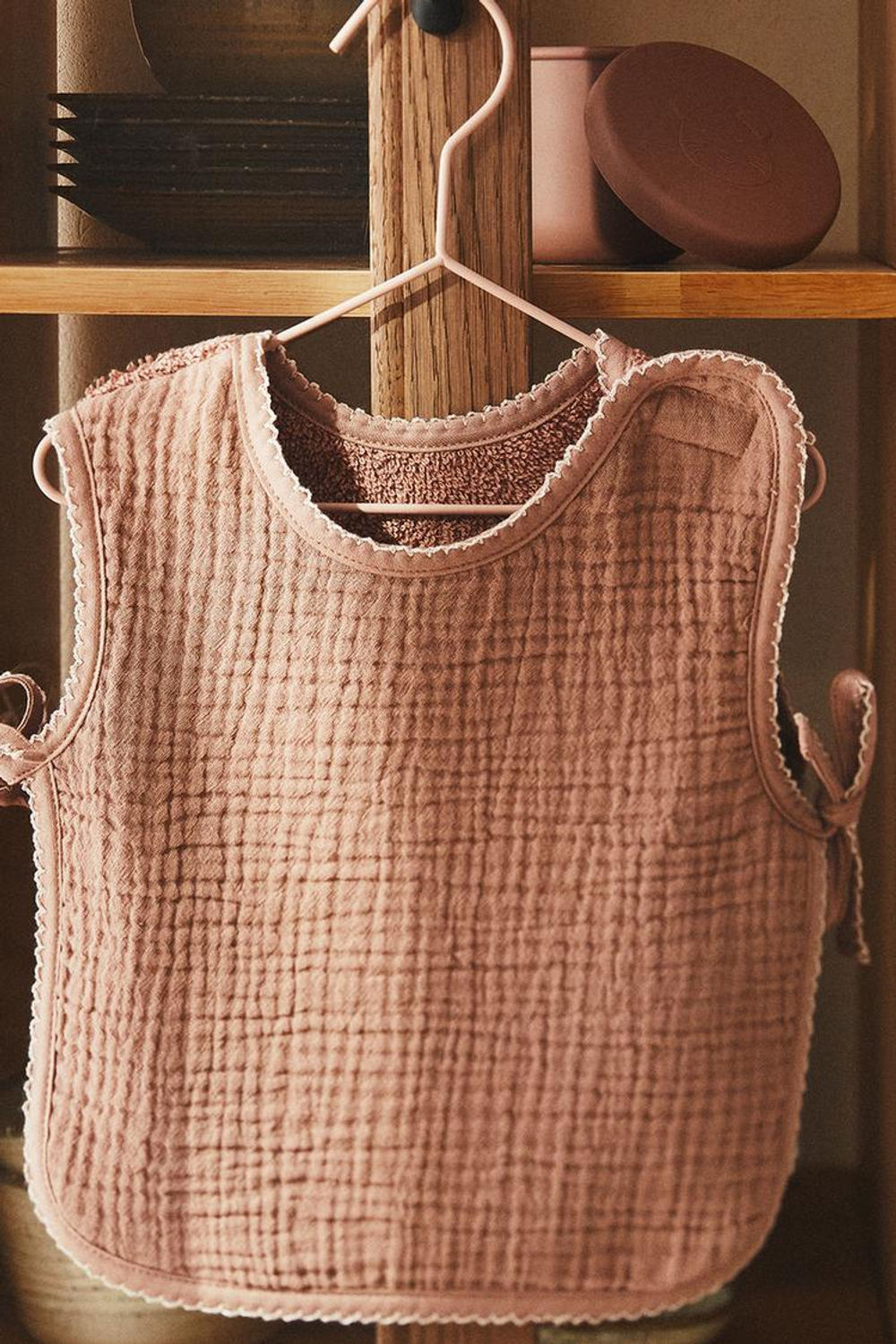 ZARA HOME ДЕТСКИЙ ХЛОПКОВЫЙ НАГРУДНИК, РОЗОВЫЙ