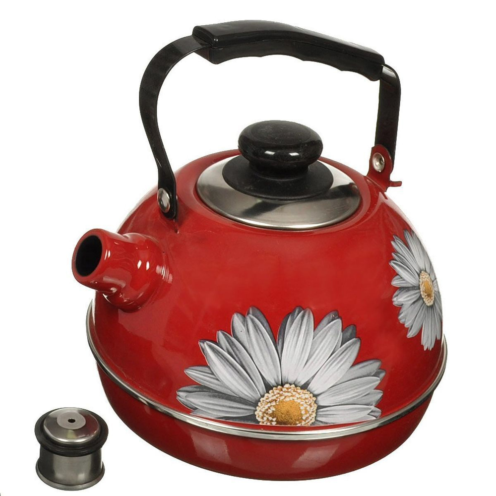 Чайник сталь, эмал, 3.5 л, свист, подв ручк, Рубин, С2218, крас-борд, TМ04/35/01/01/ 05/ 14