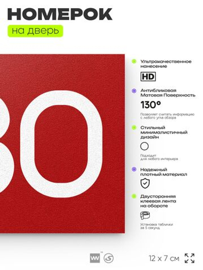Номер на дверь 580, табличка на дверь для офиса, квартиры, кабинета, аудитории, склада, красная 120х70 мм, Айдентика Технолоджи