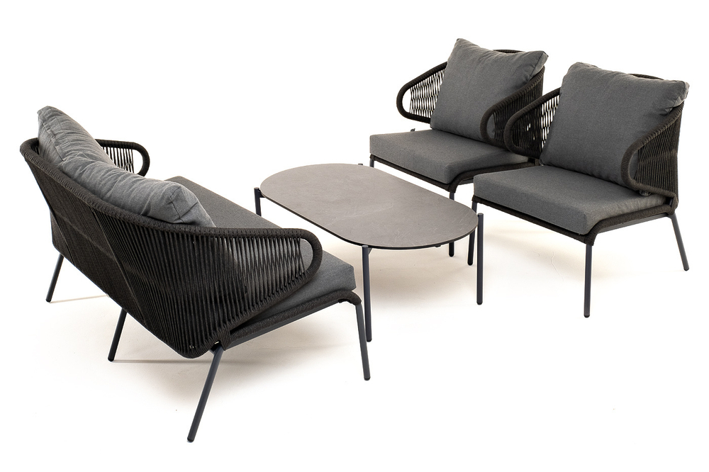 "Милан" лаунж-зона 4-местная плетеная из роупа (веревки), каркас алюминиевый темно-серый, роуп темно-серый