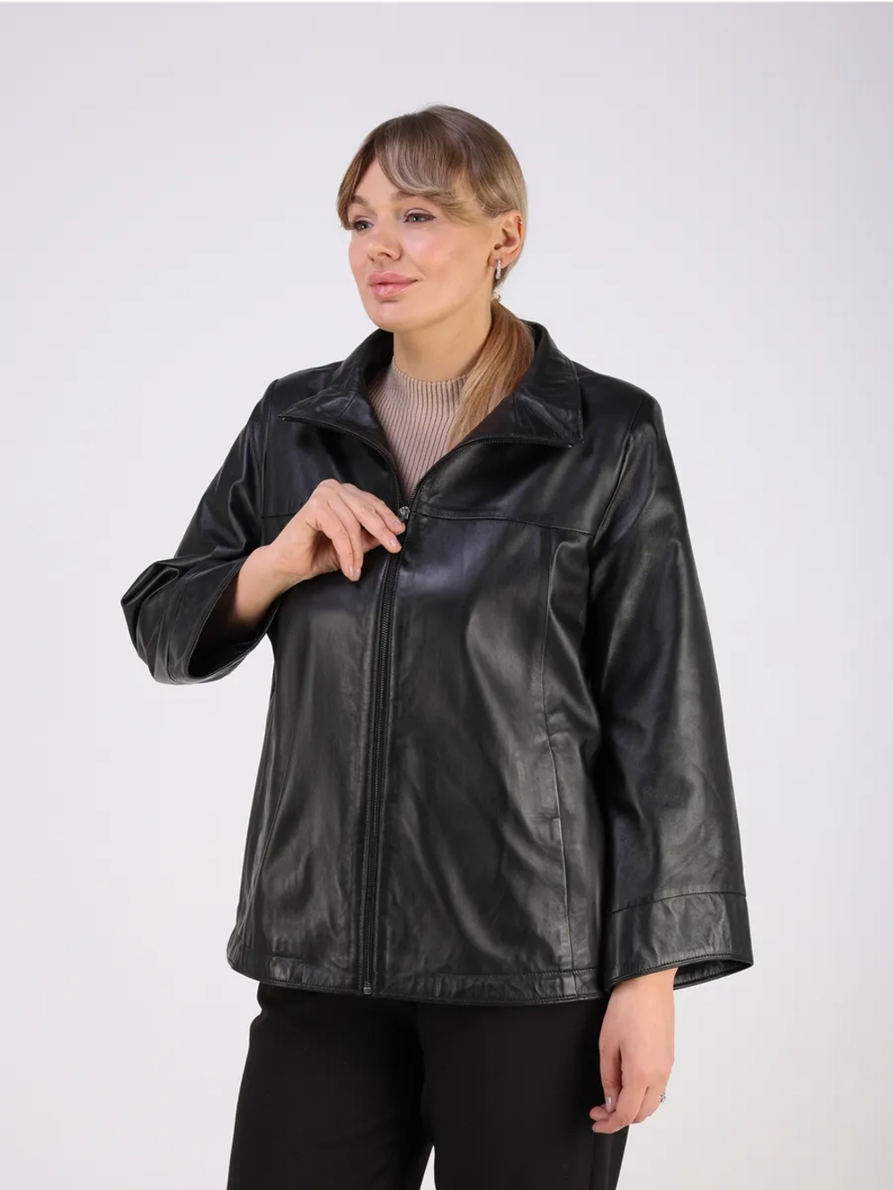 Кожаная куртка демисезонная натуральная оверсайз