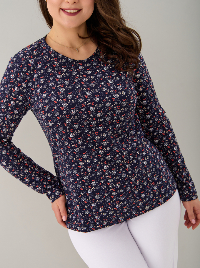 Лонгслив ЛНкл-081/синий-краснаяветочка