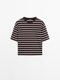 Massimo Dutti Футболка в полоску из 100% хлопка, коричневый