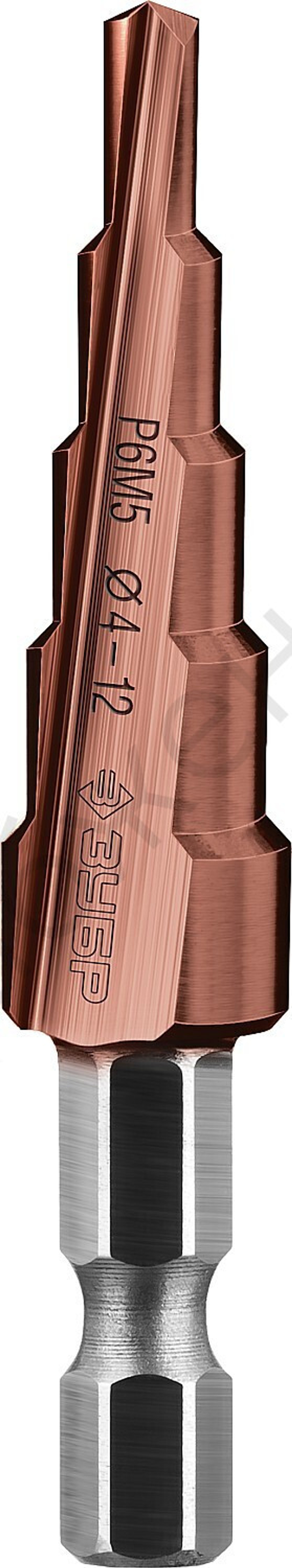 Сверло ступенчатое, 4-12мм, 5 ступеней, кобальтовое покрытие, ЗУБР КОБАЛЬТ, серия Профессионал