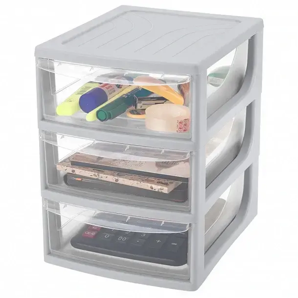 Комод - органайзер «Econova», 3 ящика, формат А5, цвет светло-серый, 19,5*25,4*26,4см