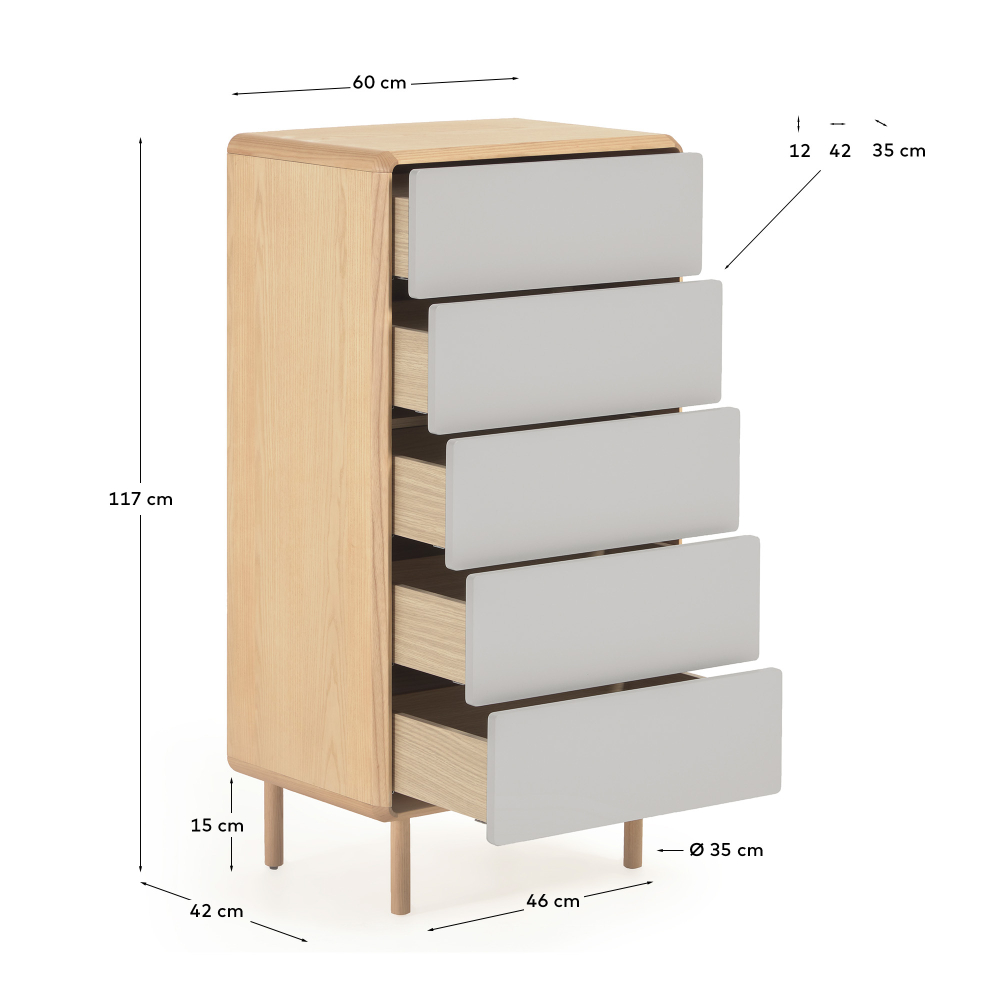 Комод Anielle из массива и шпона ясеня с тремя ящиками 60 x 117 см