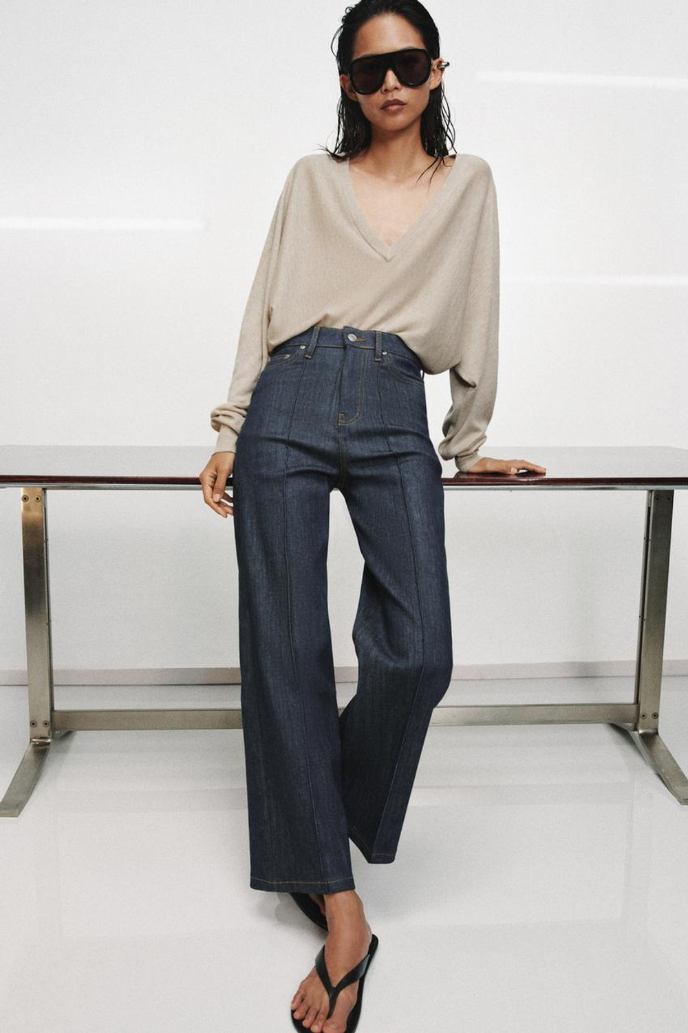 ZARA СВИТЕР ИЗ ШЕРСТИ С V-ОБРАЗНЫМ ВЫРЕЗОМ, ПЕСОЧНЫЙ МЕЛАНЖ