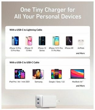 Сетевое зарядное устройство Anker PowerPort 521 Nano Pro 40 W 2xUSB-C (A2038G21), белый