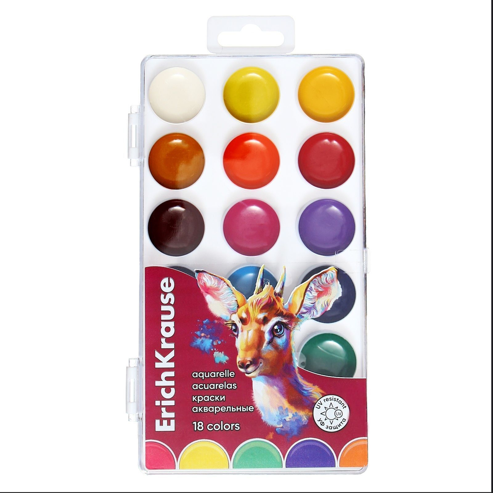 Акварель 18 цветов ErichKrause Safari , с УФ защитой яркости, в коробке