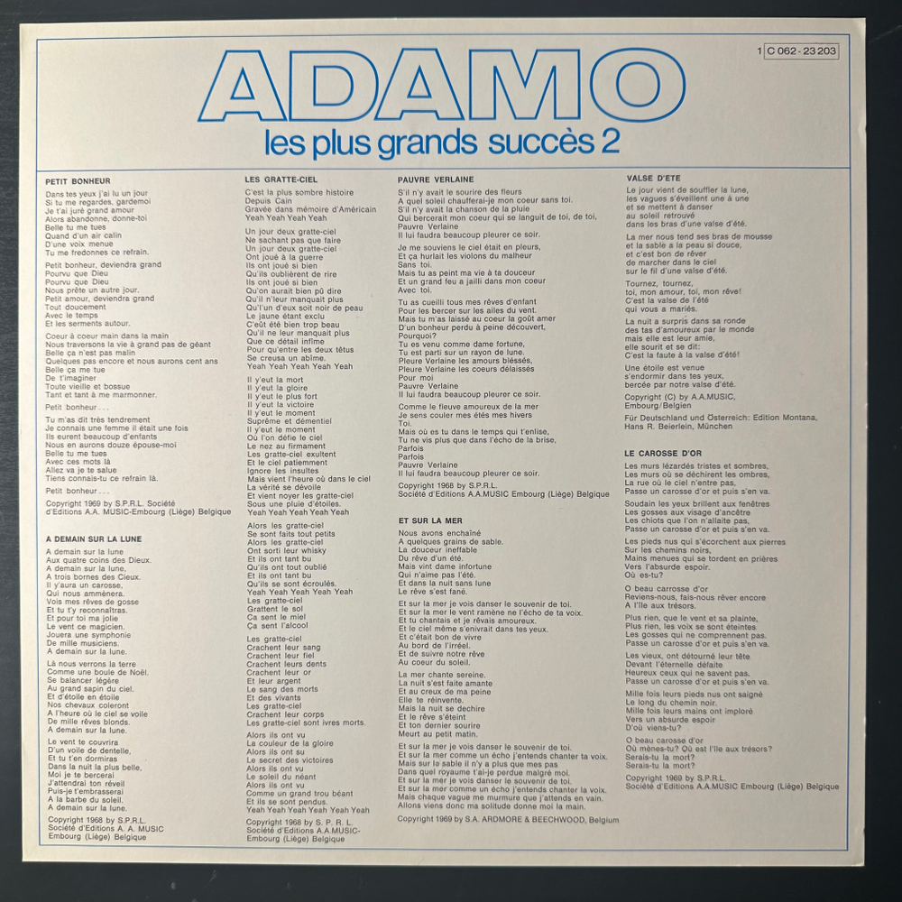 Adamo ‎– Les Plus Grands Succes 2 (Германия)