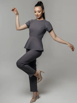 Блузка медицинская с баской серая стрейч