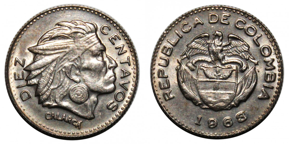 Колумбия 10 сентаво, 1952 - 1966 Каларка XF