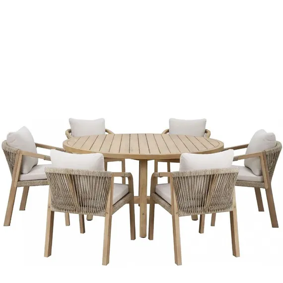 Комплект уличной мебели Rimini KD из массива акации, стол Ø150 см, 6 стульев