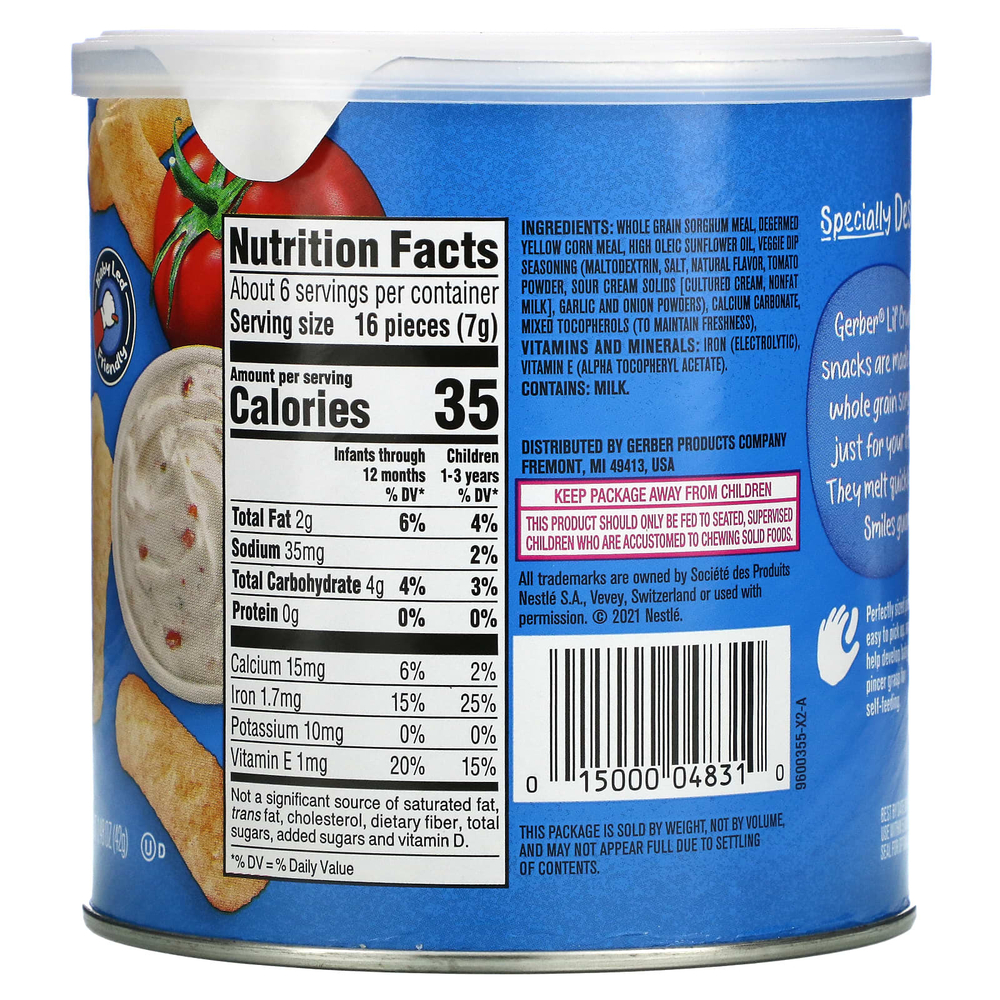 Gerber, Snacks for Baby, Lil 'Crunchies, снек из запеченного зерна, от 8 месяцев, вегетарианский соус, 42 г (1,48 унции)